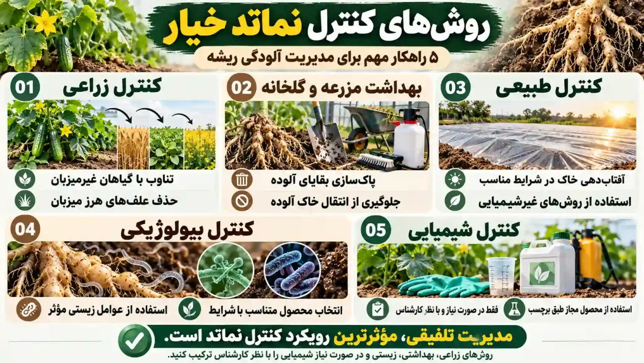 نماتد ریشه خیار؛ علائم، خسارت و روشهای کنترل 5 راهنمای کنترل نماتد خیار